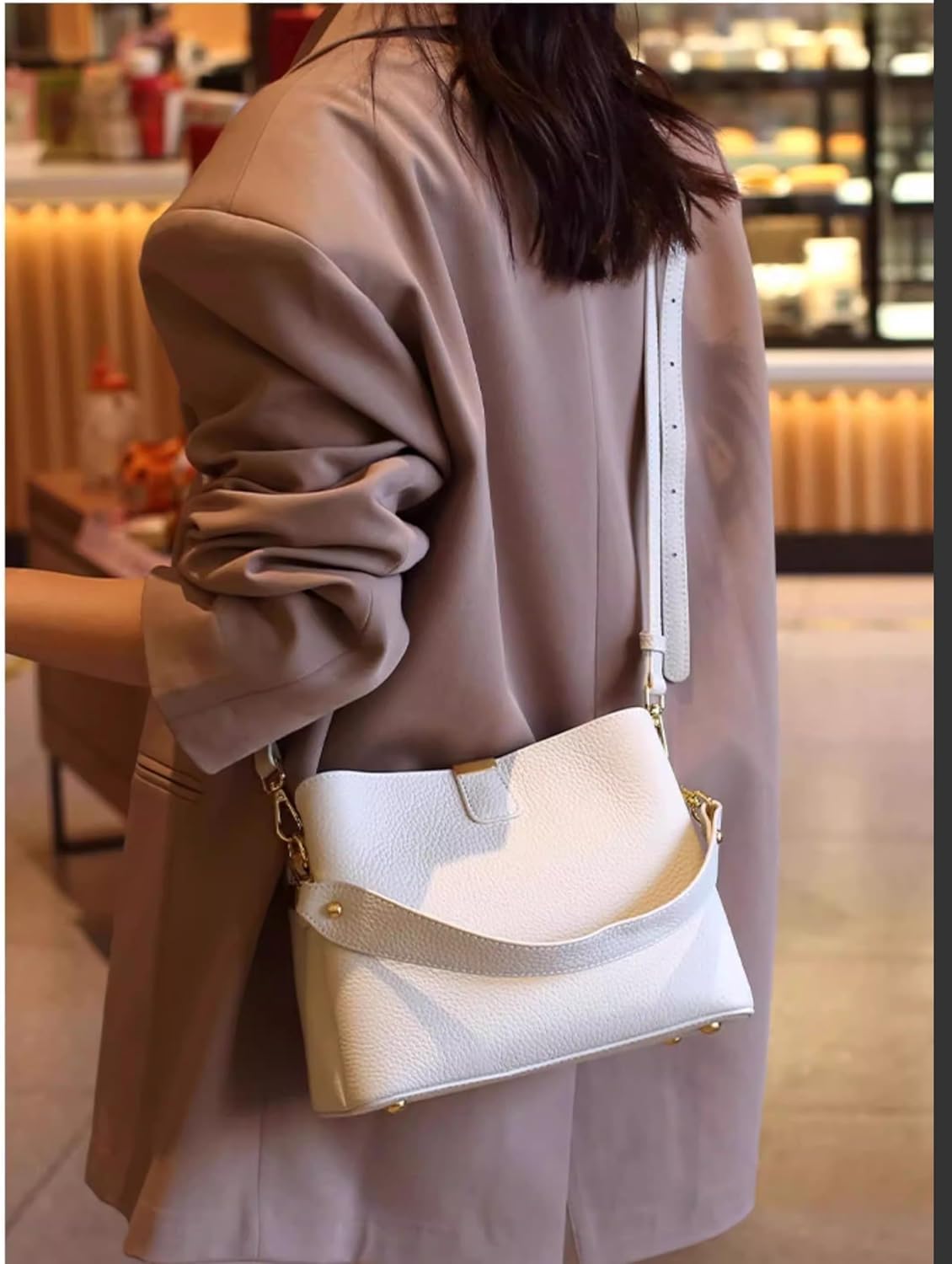 Small Women Soft Genuine Leather Shoulder Bag Crossbody Purses for Lady Bucket Handbag