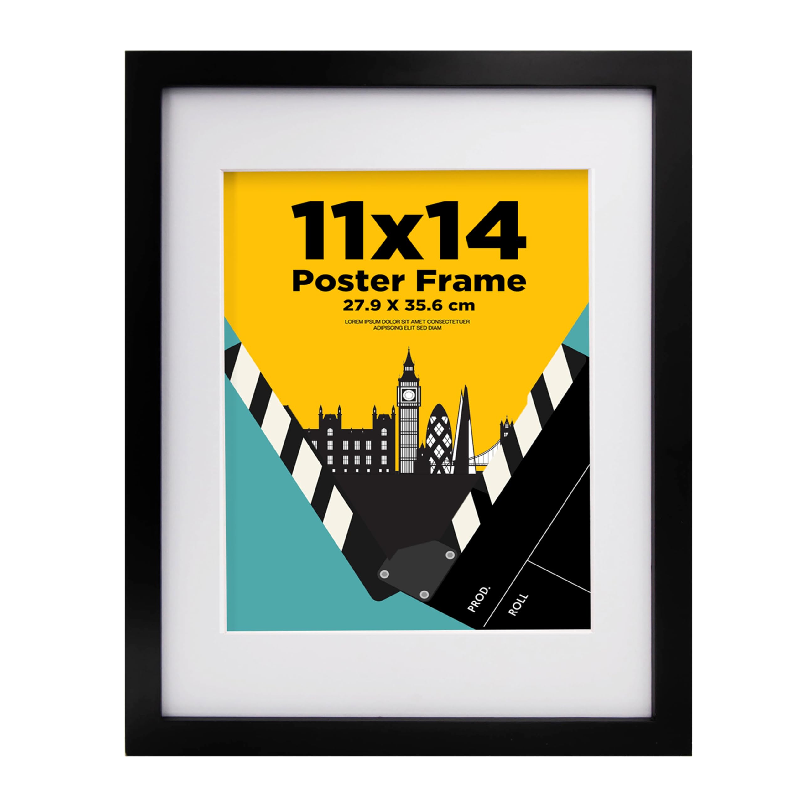 Egofine Black 14X11 Picture Frame,100% Solid Wood Frames With 10X8 Mat,14X11 Photo Frames With Plexiglass,35.6X27.9cm Poster Frame For Tabletop And Wall Mounting,