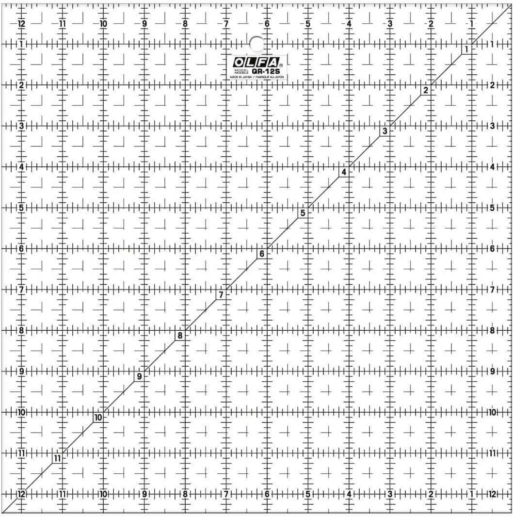 OLFA 12 1/2" x 12 1/2" Frosted Acrylic Ruler (QR-12S) - Non Slip Square 12.5x12.5 Inch Acrylic Ruler with Grid for Cutting Fabric, Sewing, Quilting, & Crafts