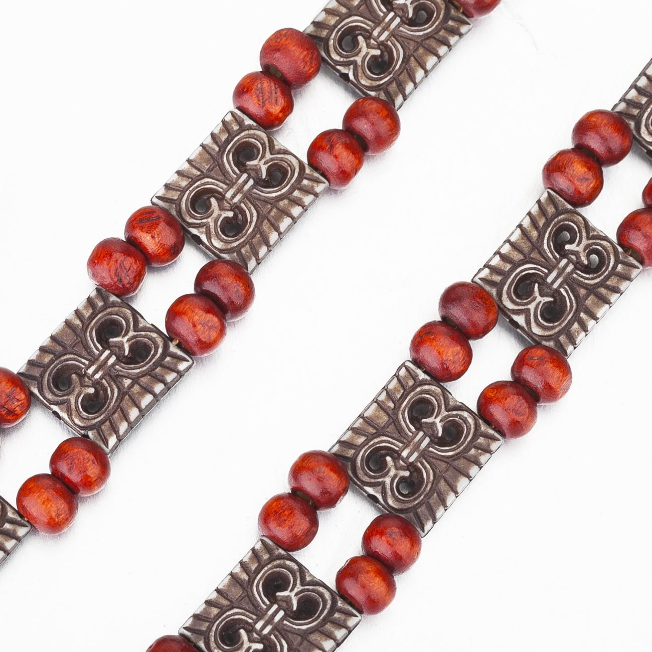 Neotrims Aztec Charm Holzperlen-Band – 72 Cm Mit Kordeln, Für Gürtel, Schmuck, Deko Im Ethnischen Stil