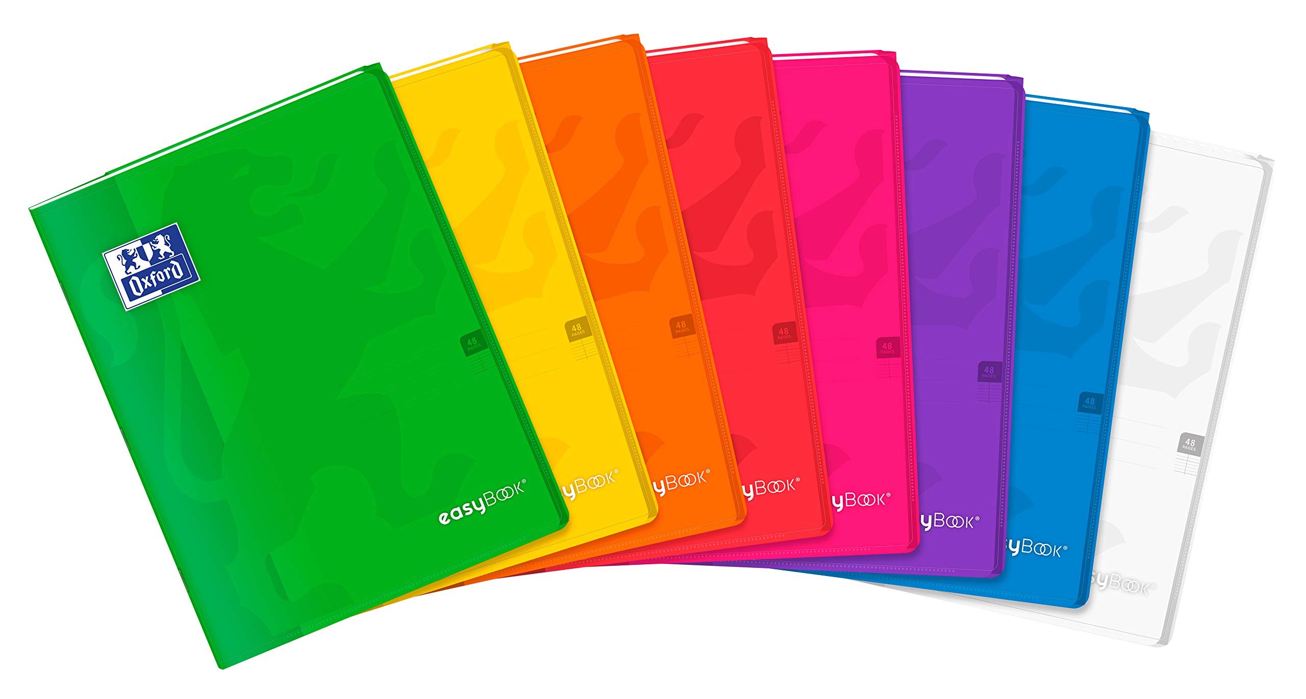 OXFORD EasyBook Lot de 10 Cahiers Agrafés Grands Formats 24 x 32cm 48 Pages Grands Carreaux Seyès 90gr Couleurs Assorties