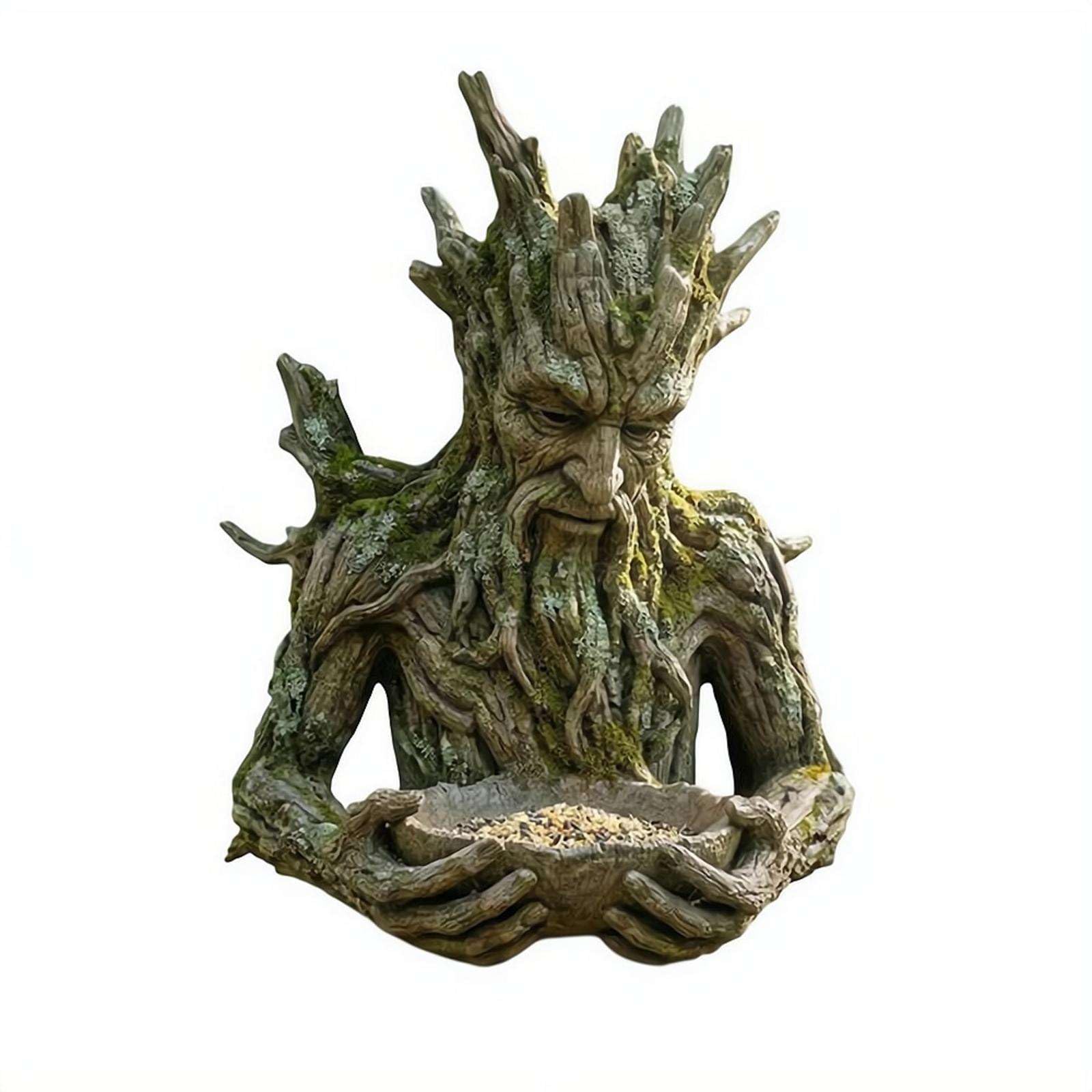 Tree Bird Feeder, Tree Bird Feeder Sculpture, Resin Garden Wall Mount with Ancient Tree-Face Design