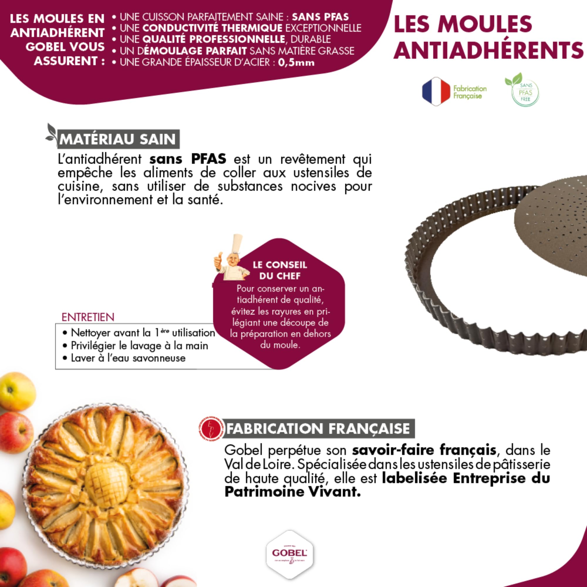 Gobel - Moule à Pâté Croûte Long Uni (Mini) –Acier Antiadhérent Bicouche – Charnière et Fond Démontable – Fabrication Française - 50 x 4 x 6 cm