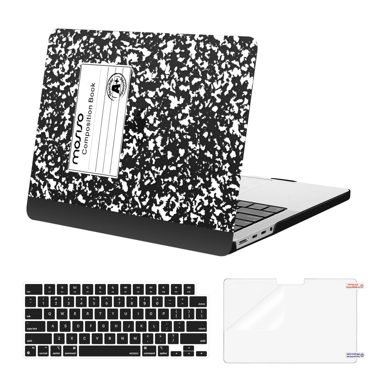 MOSISO Compatible with MacBook Pro 14 inch Case 2025-2021 M4 M3 M2 M1 A3112 A3185 A3401 A2918 A2992 A2779 A2442, Plastic Composition Book Hard Shell Case Cover&Keyboard Cover&Screen Protector, Black