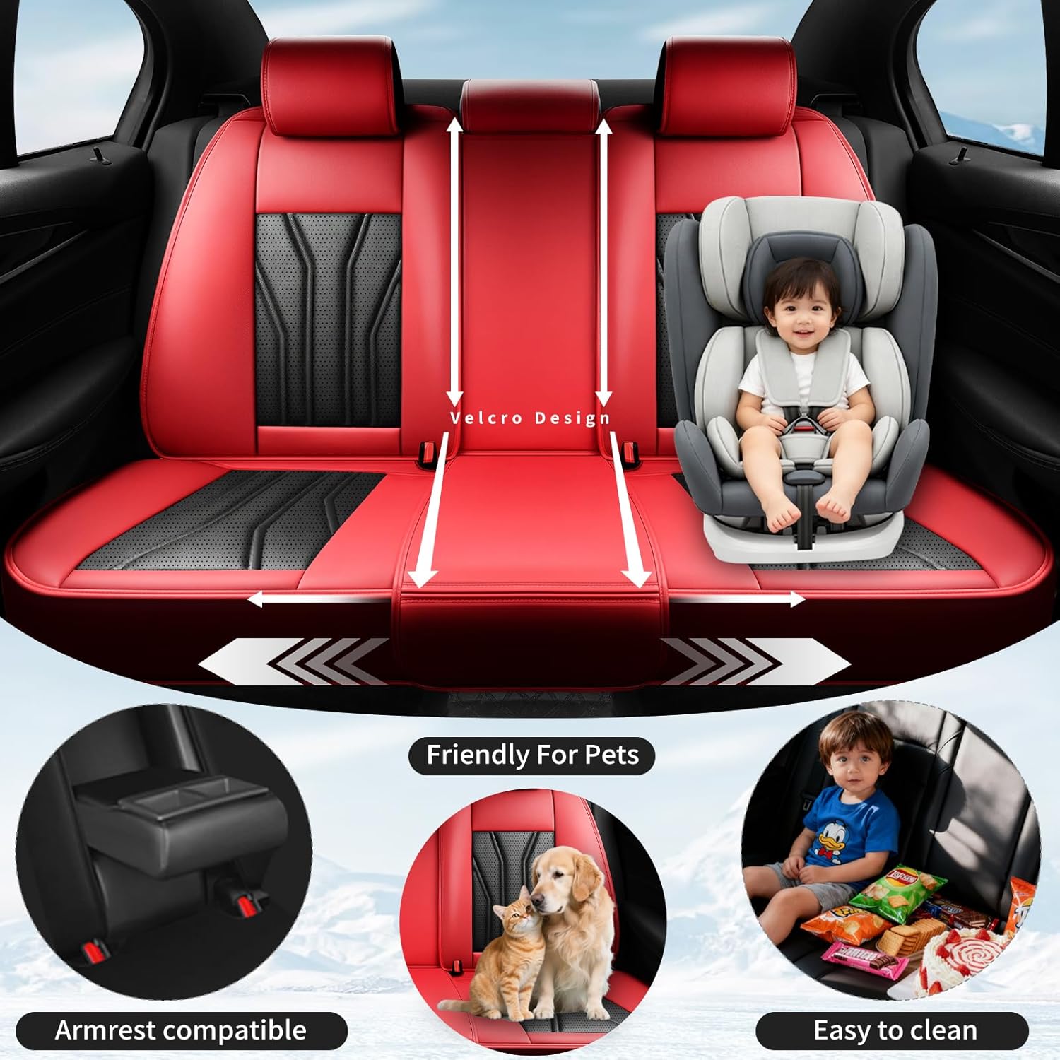 Fit Challenger Premium Leather Car Seat Covers for Dodge Challenger 2008-2022 2023 - Waterproof，Breathable，All-Weather Seat Cushion Protecto & Airbag Compatible, Full Set Red&Black