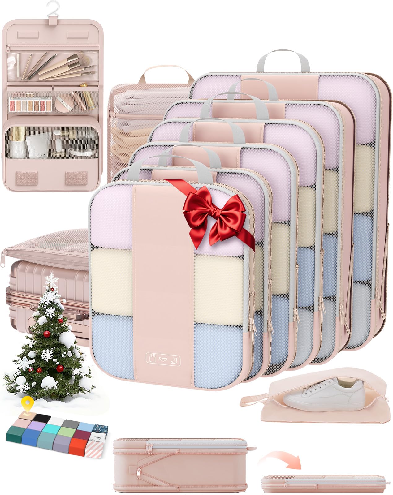 OlarHike10 Set Compression Packing Cubes for Travel Gifts Women Mom,OlarHike Luggage Clothes Organizer for Travelers,Airplane/Cruise/Car/Train Travel Essentials,Compressible Expandable Saver Space Bags(Beige)Global Recycled StandardGlobal Recycled StandardGlobal Recycled Standard