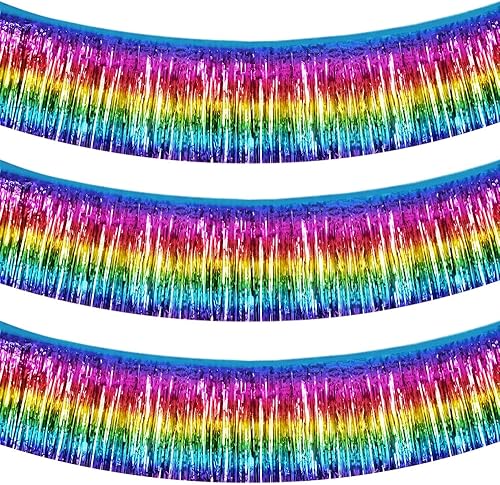 BEISHIDA Paquete de 3 guirnaldas de flecos de papel de aluminio metálico, arcoíris oscuro, para colgar en la pared, flotadores de automóvil,