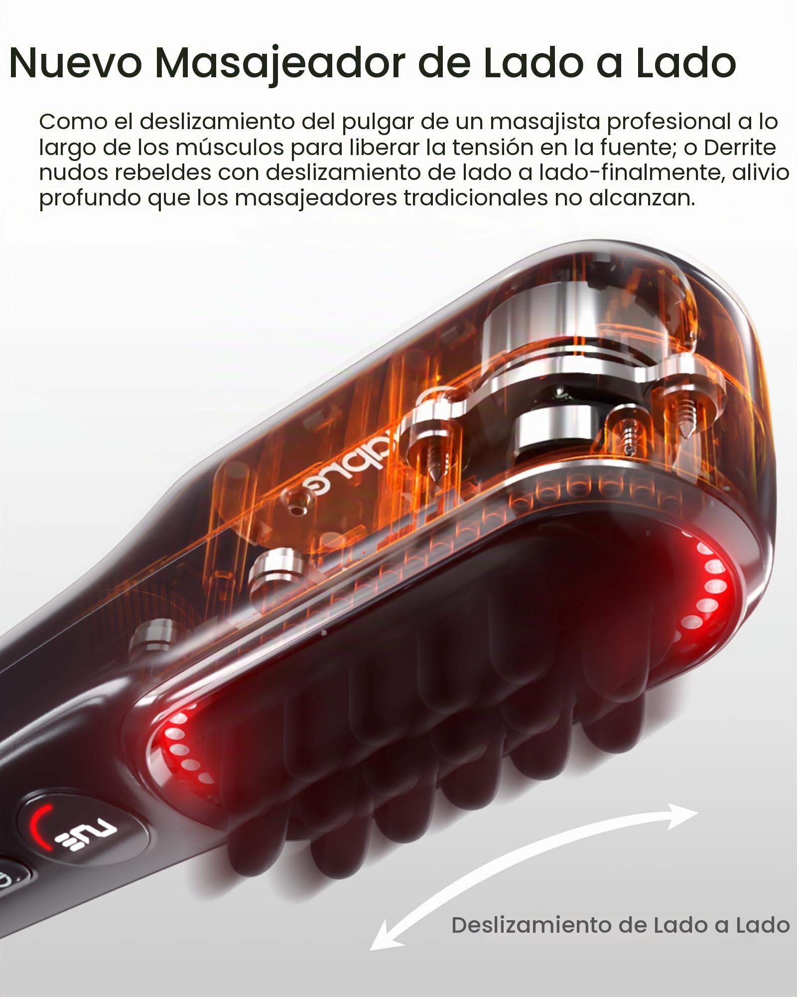 Masajeador de cuero cabelludo - 2400 RPM de vibración lateral y terapia de luz roja para alivio de cuero cabelludo/rostro/cuello, 50 perlas LED, 5 niveles de velocidad, portátil con base de carga