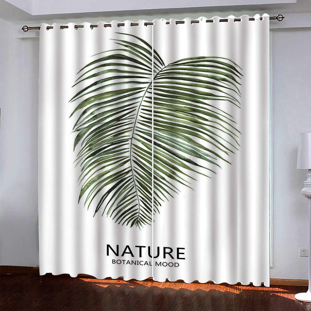 Maynuo Girls Green Curtains For Bedroom 3D Simple Leaves Eyelet Top Curtain For 62X78inch Kids Window Treatments For Home Decoration Thermal