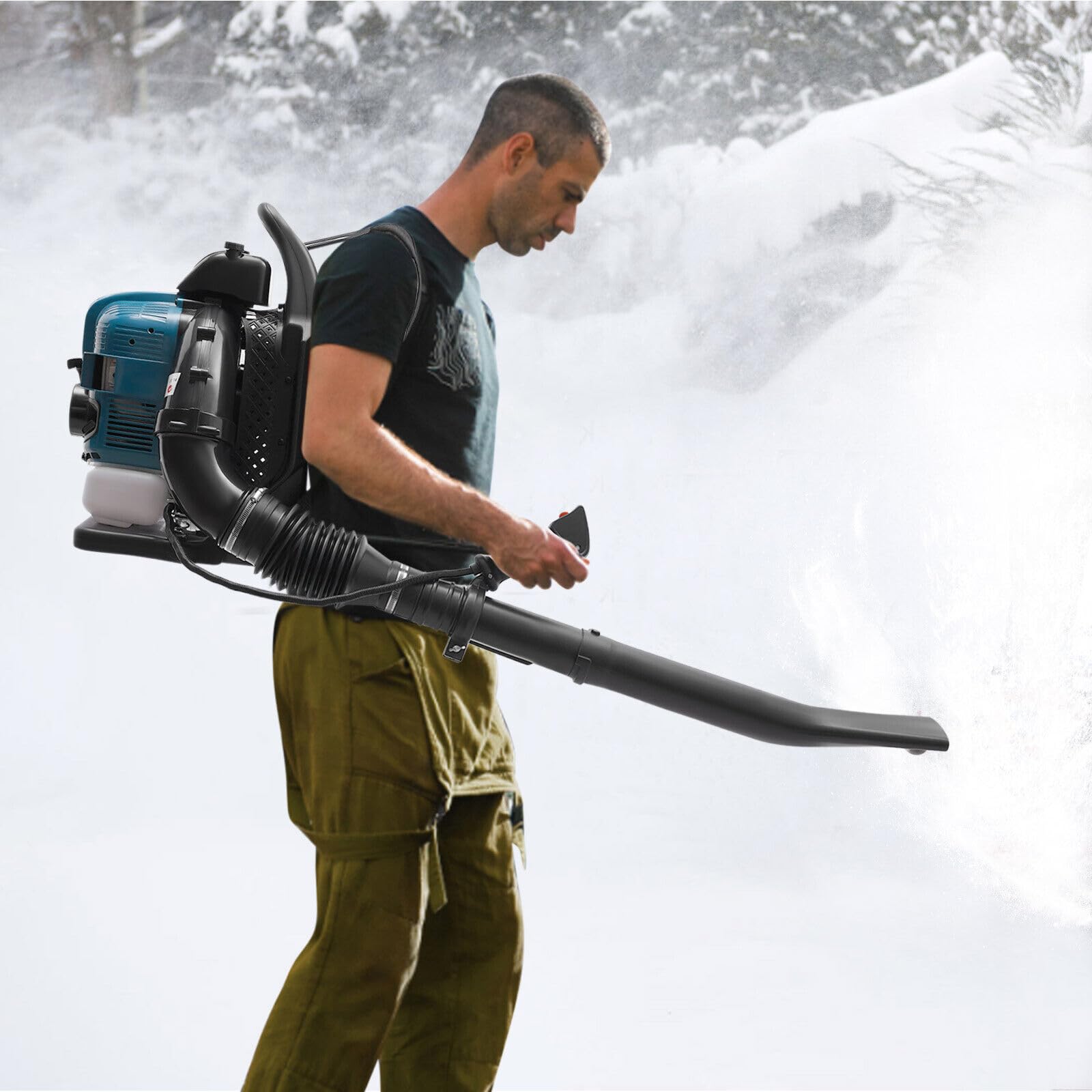 Ventola zaino soffiatore, potente bolle e basso consumo di carburante a gas soffiatore a foglia, ventilatore cordless 75.6cc per yard, giardino, cura del prato e pulizia della strada