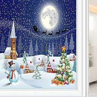 Weihnachten Statische Fensterfolie, Weihnachtsstil Druck, Glasfolie für DIY Home Dekoration von Glasfenstern, B 35,4 x L 78,7 Zoll