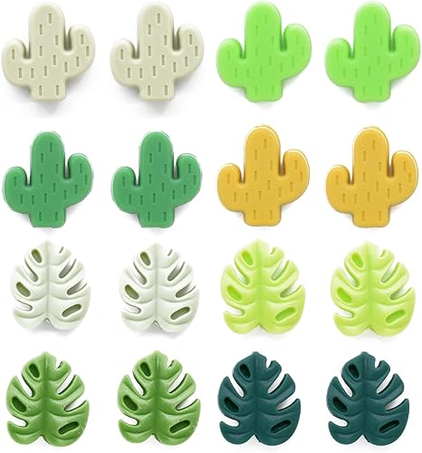 Tapones de aguja de tejer, protectores de punta de aguja de cactus y hojas de Monstera, tapones de puntada, accesorios para tejer, 16 uds