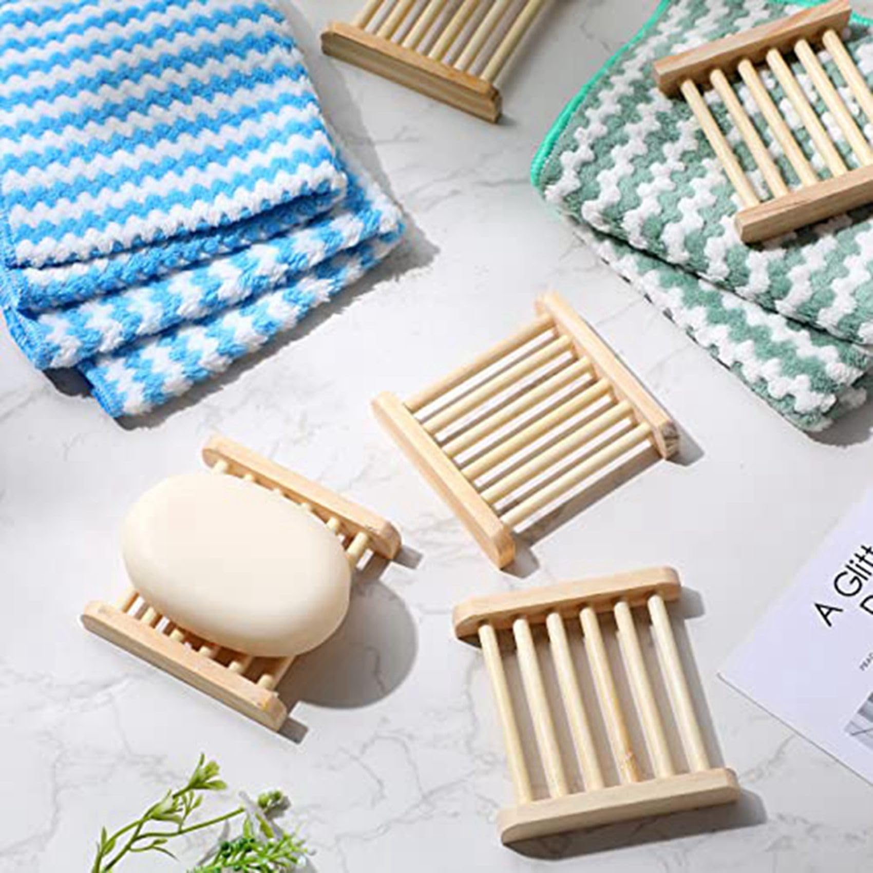 Juego de 75 Jaboneras de Bambú con Escurridor. Jabonera y Escurridor de Madera Sencillos para Secar Artículos de Baño y Cocina.