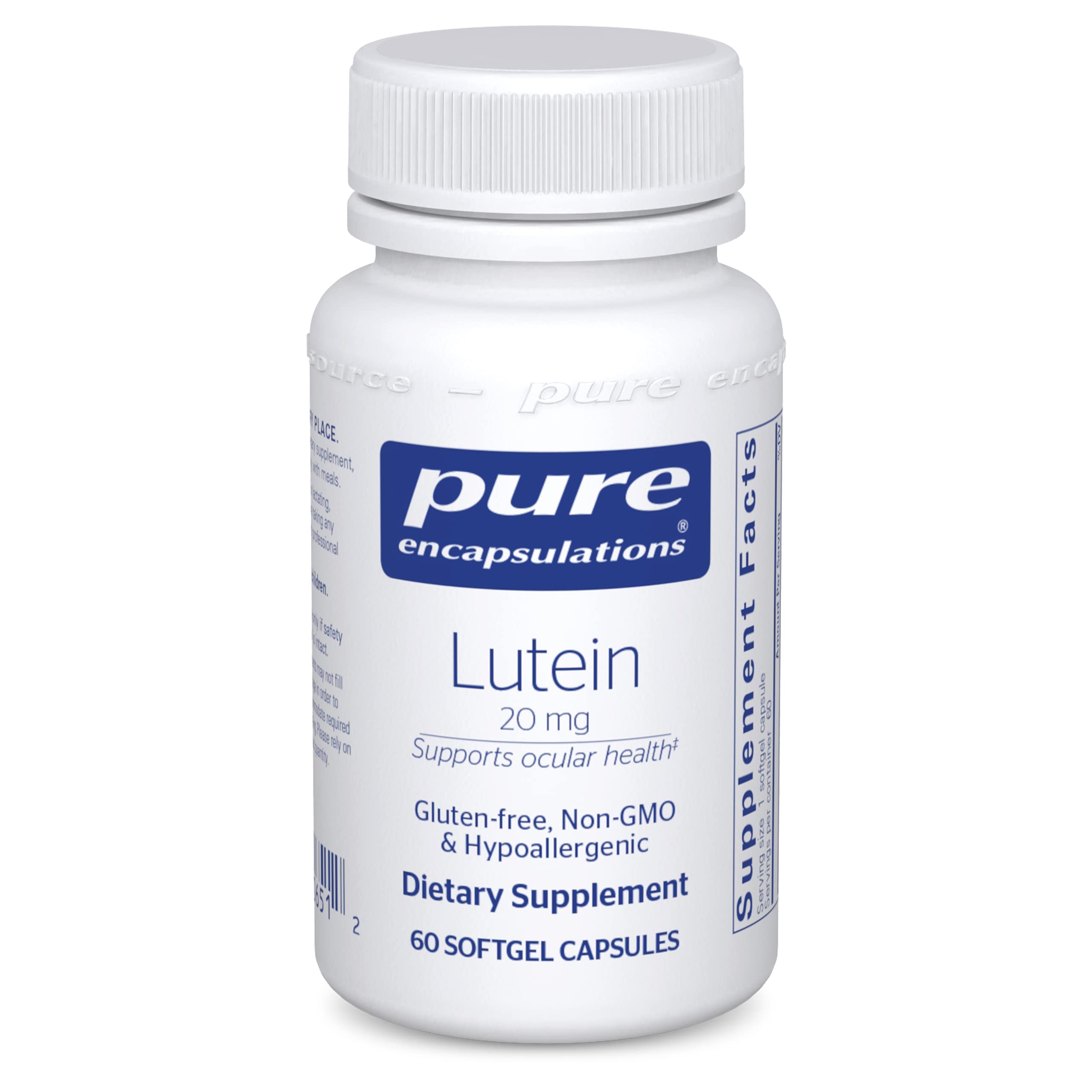 Pure Encapsulations - Lutein 20 mg - Hypoallergenic Antioxidant Support for Healthy Visual Function 