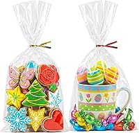 Morepack 200 Clear Cellophane Treat Bags 7x13 Inches with Twist Ties - Party Favor Bags for Cookies, Candy, Gifts