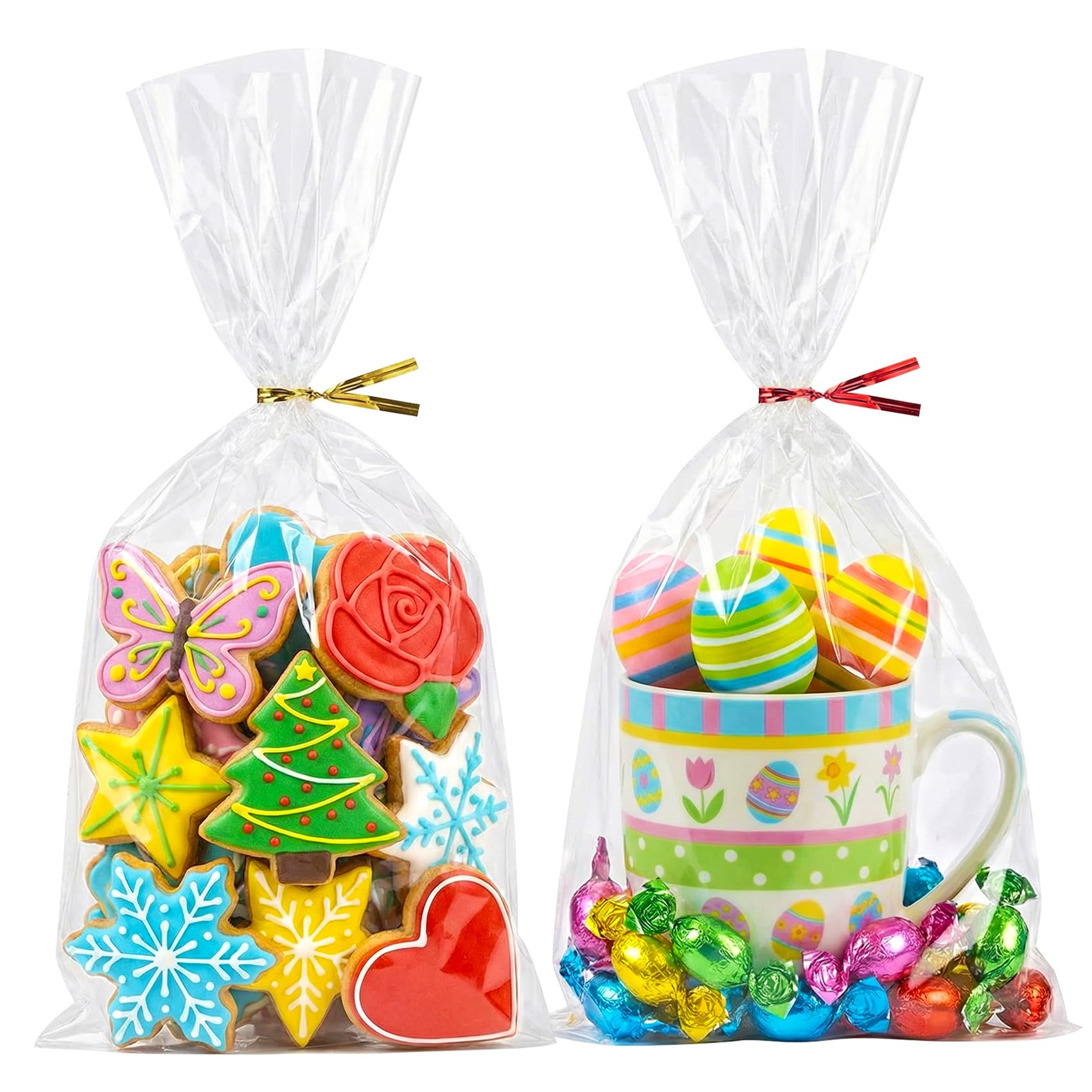 Morepack Cello Cellophane Treat Bags,200 Pieces 7x13 Inches Clear Plastic Gift Bags with Twist Ties,Party Favor Bags (Flat, No Gusset, Bottom)