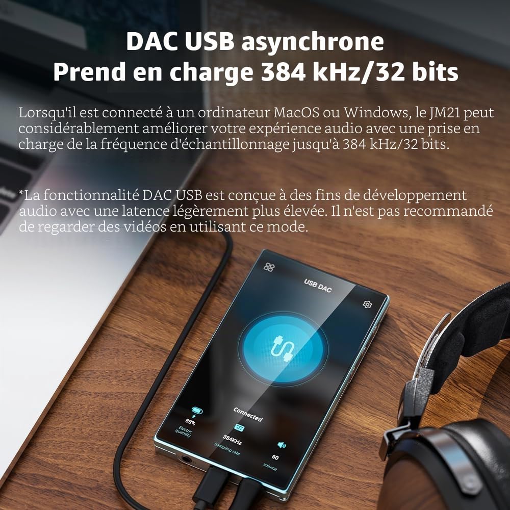 JadeAudio FiiO JM21 Lecteur de Musique MP3 Haute résolution Android 13 avec Snapdragon 680, Bluetooth, WiFi, USB, DAC, 12,5 Heures de Lecture (Bleu Ciel)