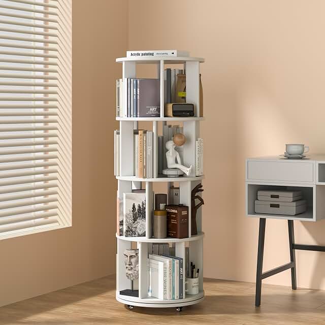 4-Tier Rotating Bookshelf On Wheels