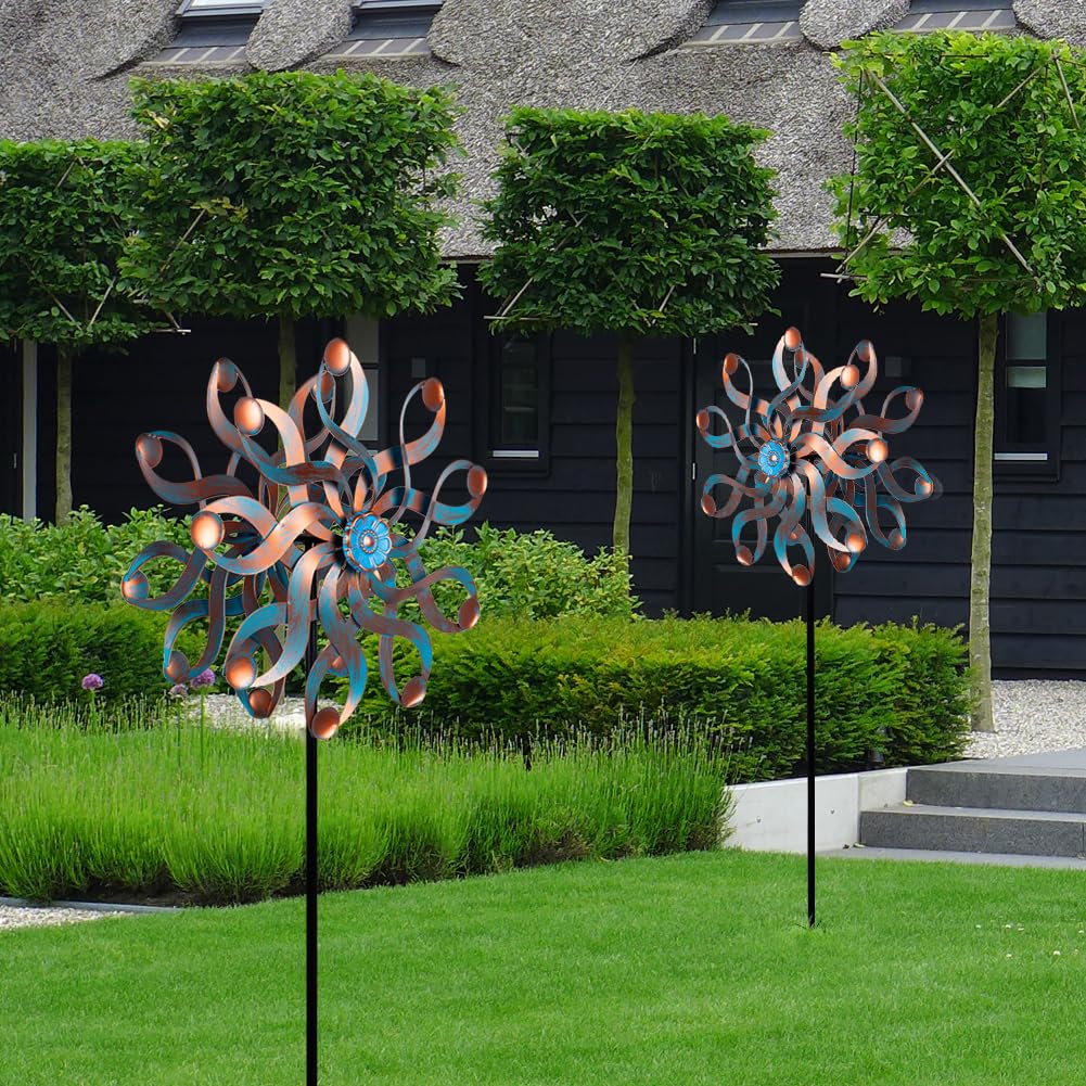 DREAMSOUL Molinillos de viento para exteriores, 55.88 cm, grandes molinillos de viento de metal para exteriores para patio y jardín, doble cinético para jardín, patio, césped