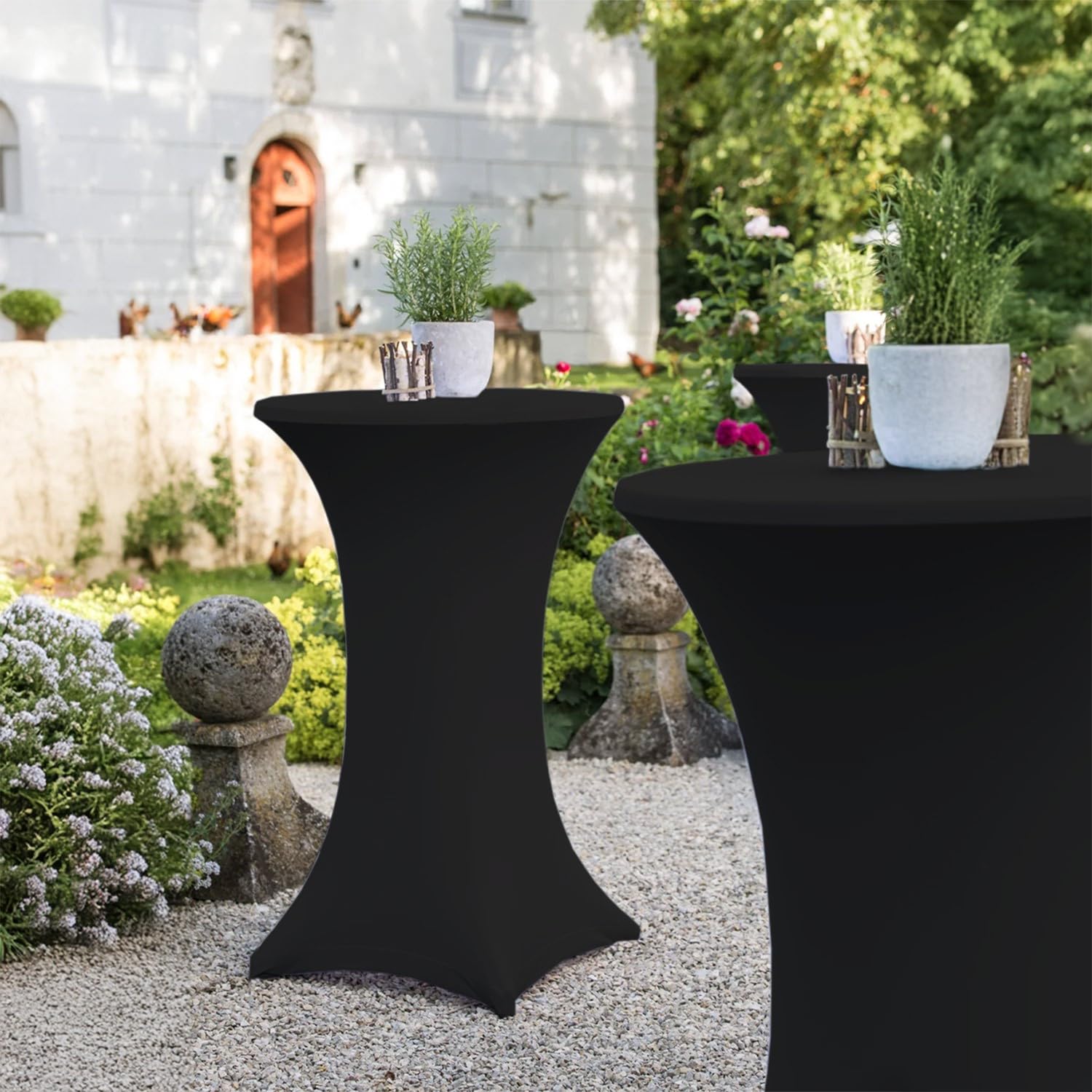 7H SEVEN HOUSE Set 2 Mesas Plegables Redondas Altas y 2 Fundas Protectoras 80x110cm Catering 7house