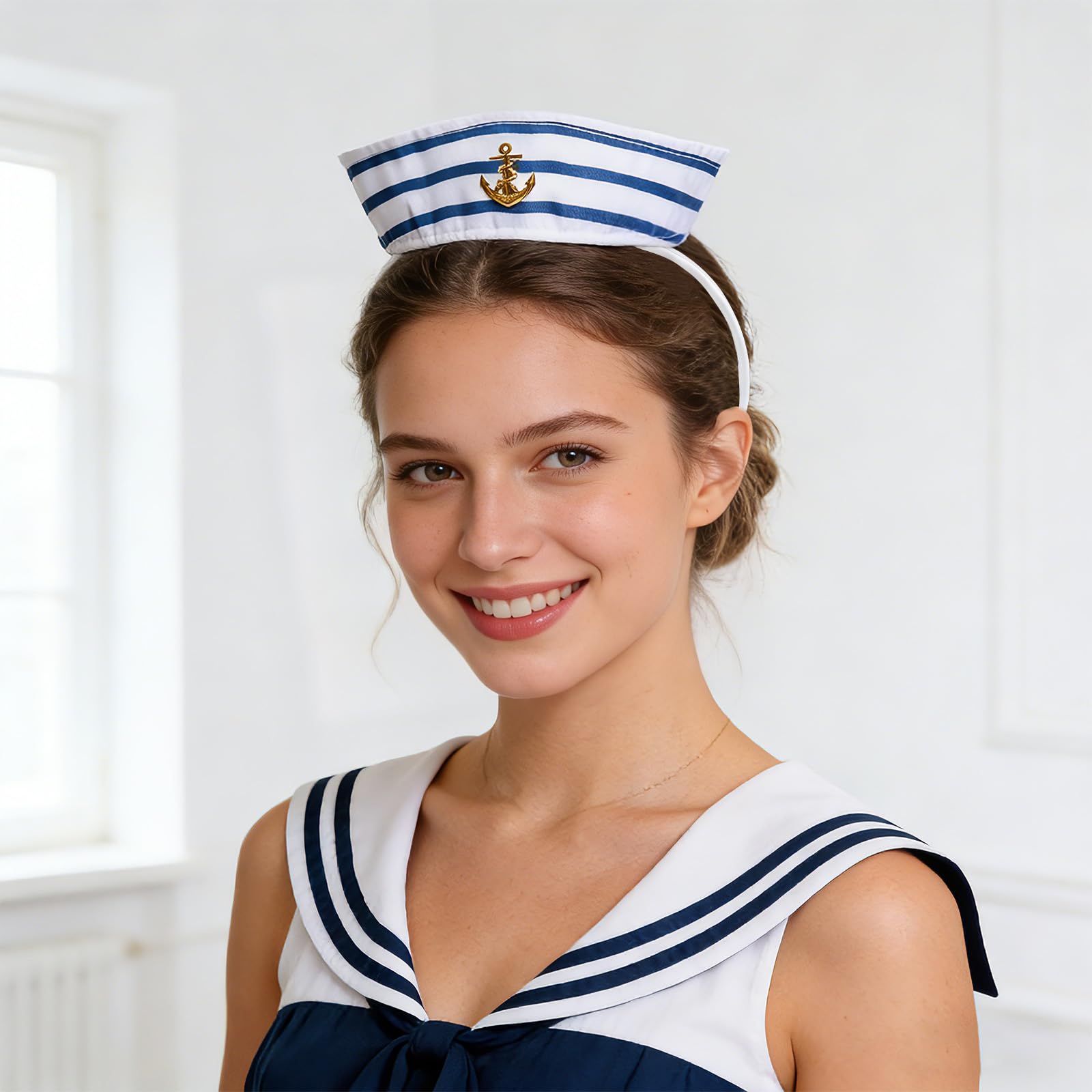 WANGWANG Matrosenmütze Damen, Matrosenhut, Kapitänsmütze Damen, Marine Mütze für Kostüm Zubehör, Matrosen Haarreif für Karneval, Fasching, Halloween, Mottoparty, Verkleidung, Theater