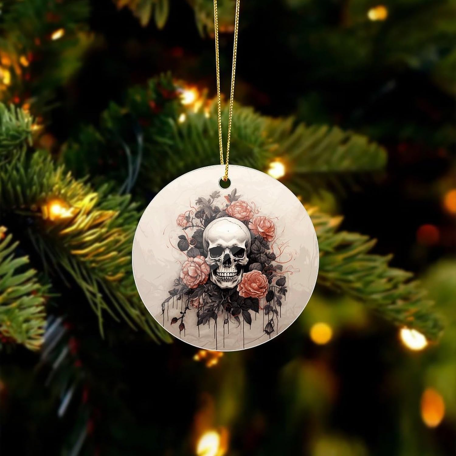 Ancient Skull and Flowers Christmas Ornaments - Farmhouse Xmas Hanging Ornaments for Christmas Tree Decorations, Pendant Decor and Gift Party Tags image 3