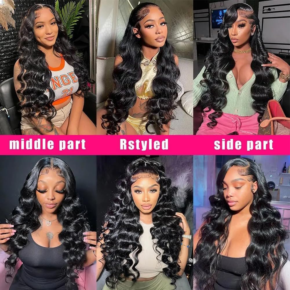 28 Inch 13x6 Glueless Wigs Human Hair Pre Plucked Pre Cut 200% Density Wear and Go Glueless Wig HD Body Wave Lace Front Wigs Human Hair for Women Frontal with Baby Hair