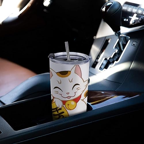 Miniatura 5 de Taza de café japonesa Lucky Fortune de viaje de acero inoxidable con aislamiento térmico y tapa y pajita, 20 onzas