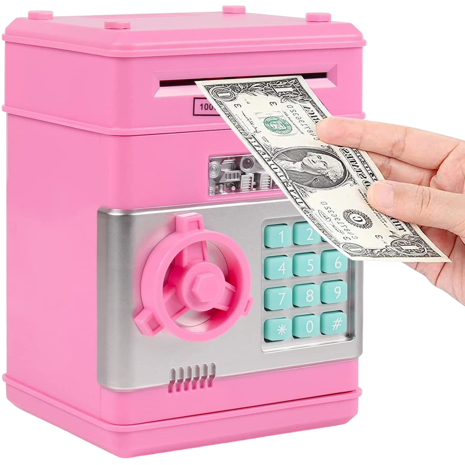 OFKPO Money Box, Electronic Piggy Bank, ATM Cash Coin Money Can Auto, Safe Money Bank(Pink)