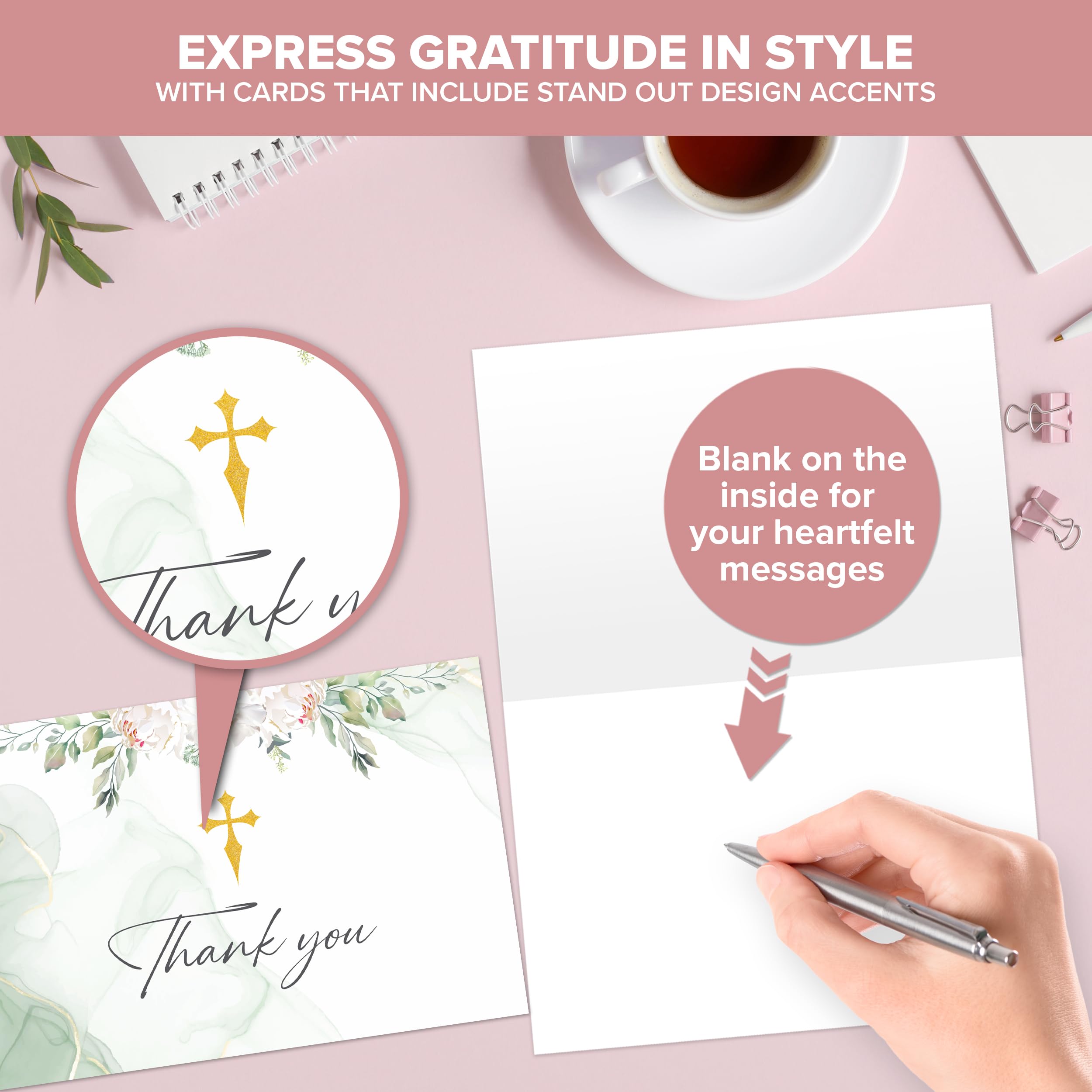 Decorably 24 Pack 6x4in Christian Thank You Cards with Envelopes and Stickers, 6 Designs Religious Thank You Cards - Image 4