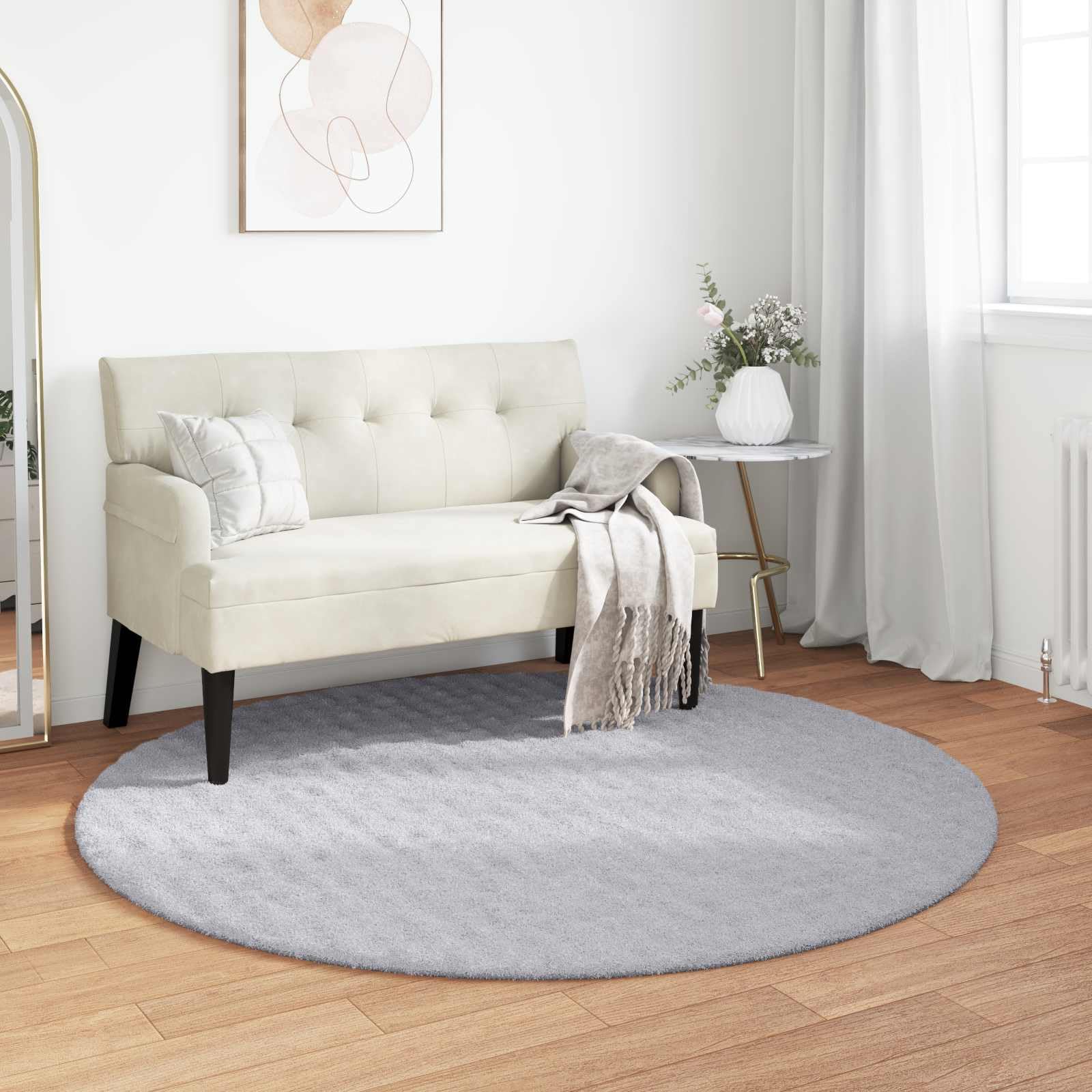 Alfombra redonda SIROLO gris 120 cm poliéster para interiores