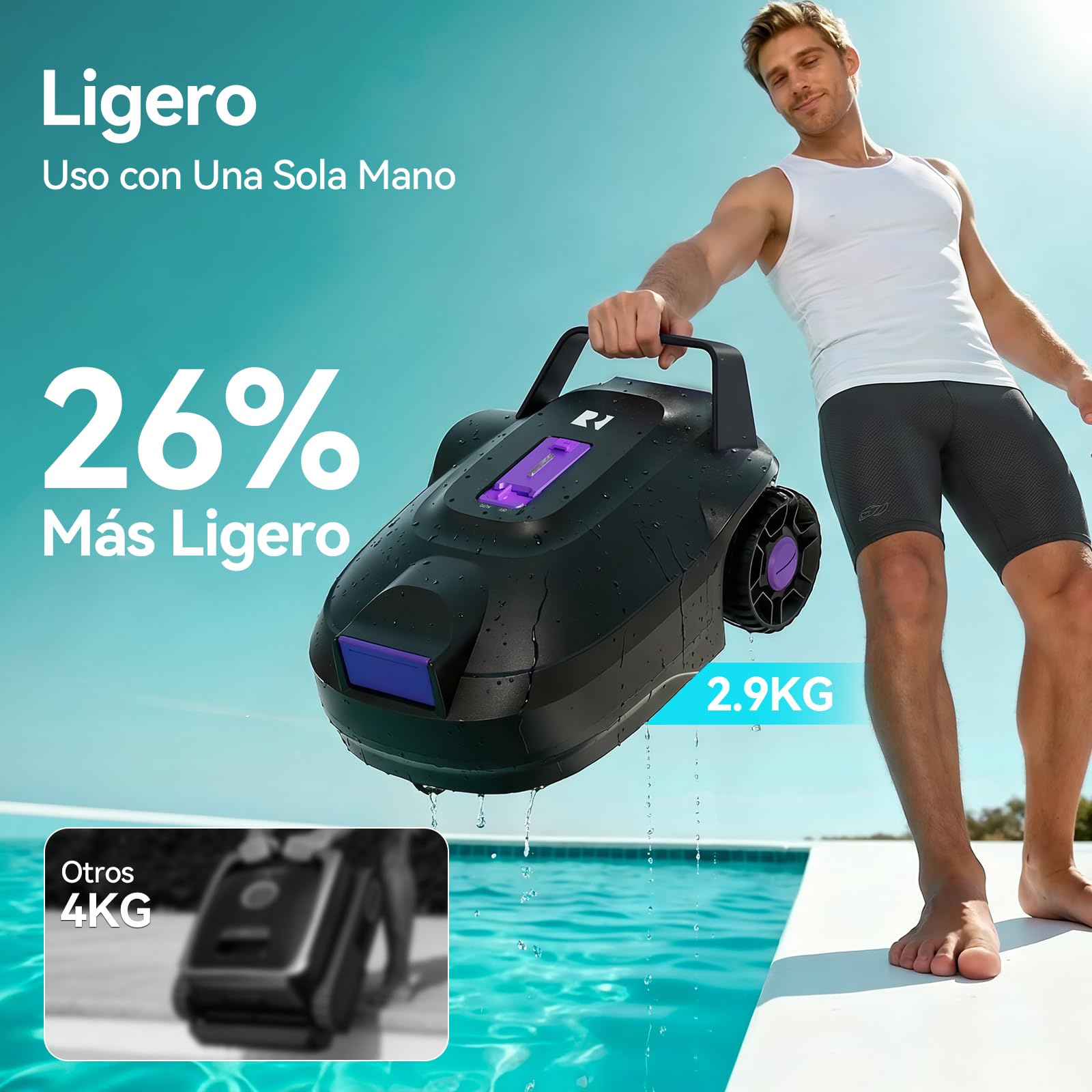Redkey S200 Robot Piscina, Robot Limpiafondos Piscina Sin Cable con Doble Motore, Doble Succión, 180 Min de Limpieza, Estacionamiento Automático, para Piscinas de Fondo Plano 100 m²(Violeta)