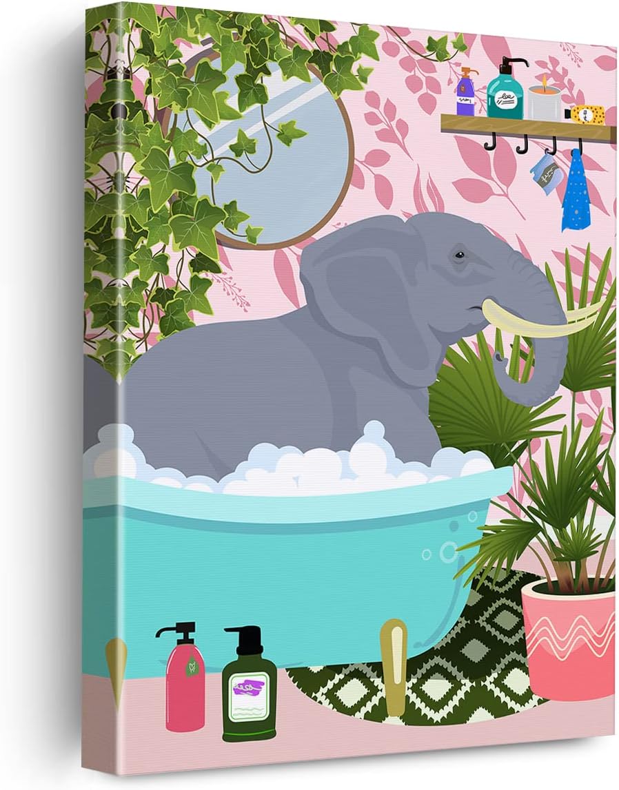 Amazon.com: Bathroom Elephant in Bathtub Canvas Poster Painting Wall ...