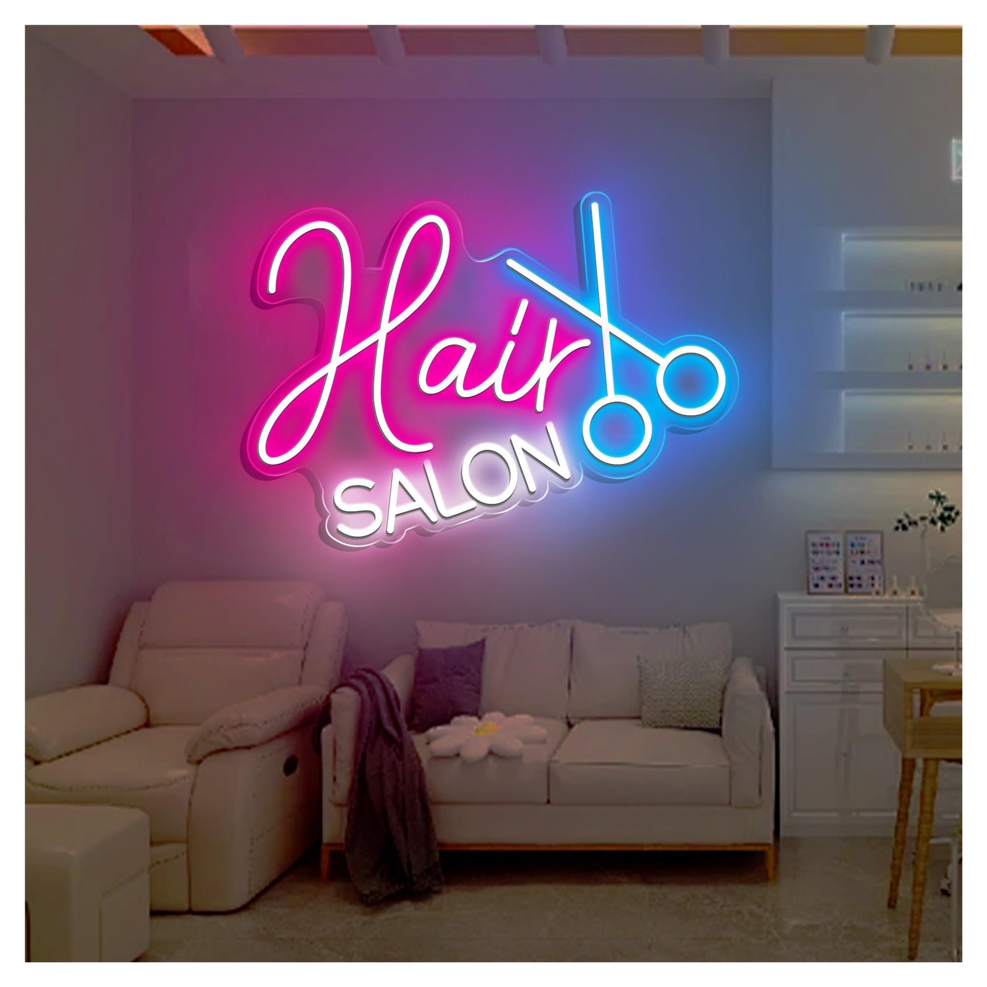 RONGCH Hanging Art Signs Hair Salon Neon Sign,Suitable for Barbershop Business Logo Decor with Dimmable 40cm(A)