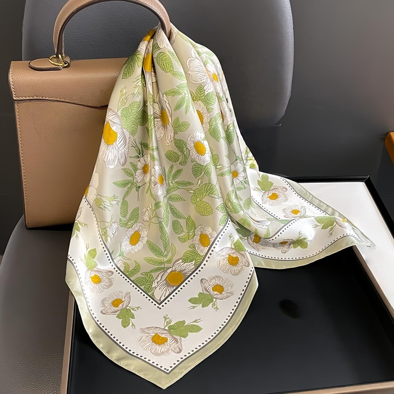 MINIDORA Satin Scarves for Women 27.5 × 27.5 inches Medium Square Elegant Silk Feeling Head Scarf image 5