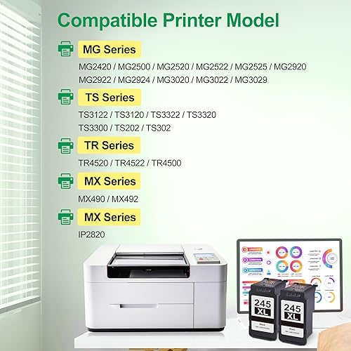 Miniatura 2 de Cartucho de tinta de repuesto 245XL para Canon 245XL 246XL Combo Pack PG-245XL CL-246XL para impresora Pixma TR4520 TR4527 MG2522 MG2520 MX490 MX492