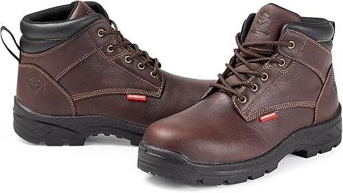 Miniatura 6 de SUREWAY Botas de trabajo impermeables con punta de acero para hombre, cuero genuino, diseño cómodo único, resistente al aceiteantideslizante, botas