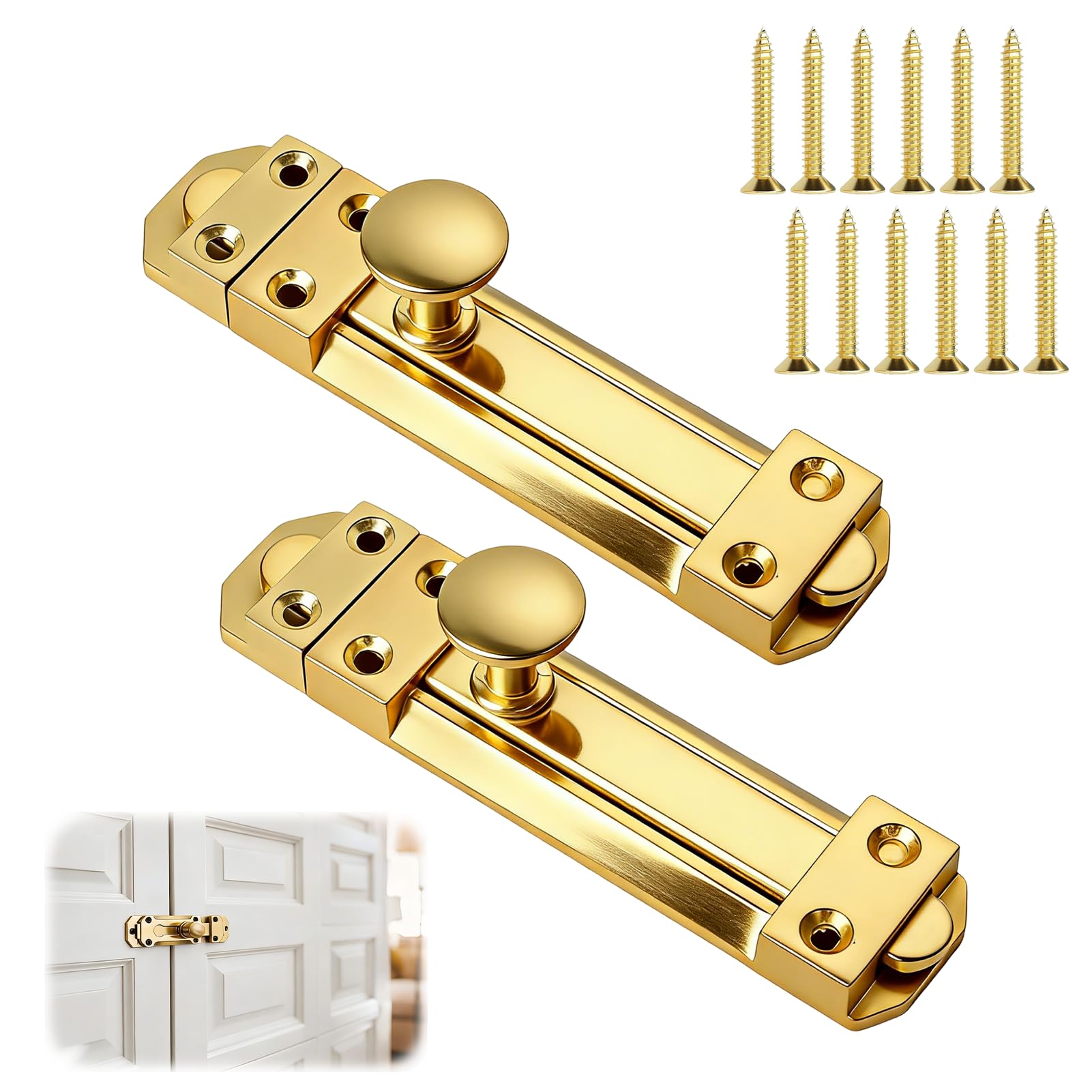 Fawley Brass Door Bolt 2 Pack 4 inch/100mm Surface Mounted Sliding Gate Lock
