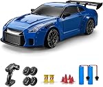 ACAMMZAR RC Drift Car, 1:24 Remote Control Car for Kids, 20KM/H 4WD High Speed RC Cars with LED Lights, Two Batteries, Extra Drifting Tires, Vehicle for Adults Boys Girls, Black