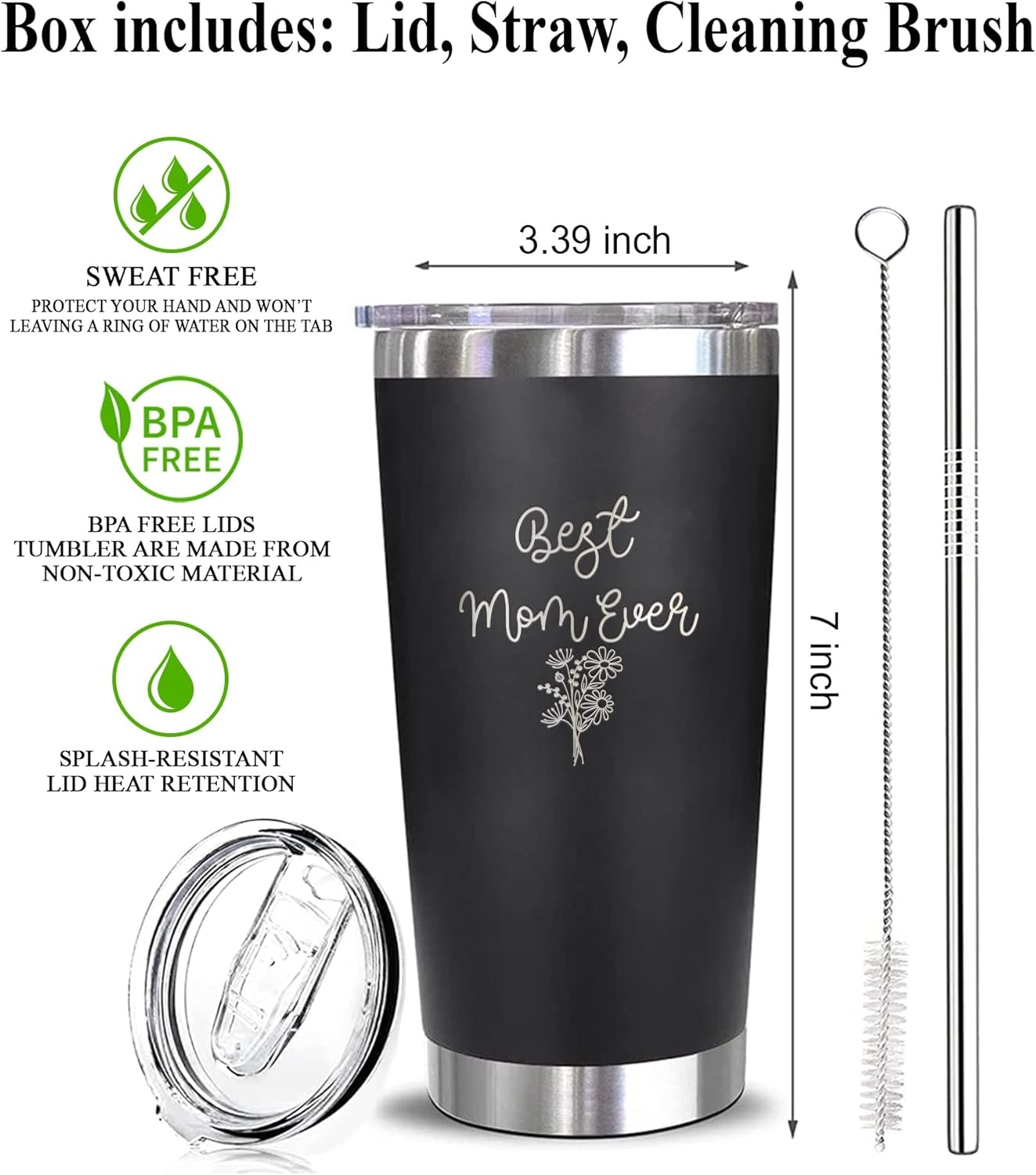 Best Mom Ever Tumbler - Floral Mom Mug - Mom Mug - Gift For Mom - Mother's Day Gift - Mom Coffee Mug - Stainless Steel Tumbler 20Oz - Image 2