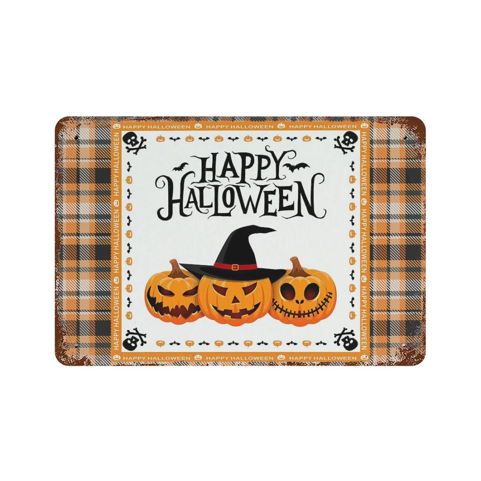 Panneau Halloween en aluminium citrouilles et chauve-souris Jack O'Lantern pour jardin 30x45cm