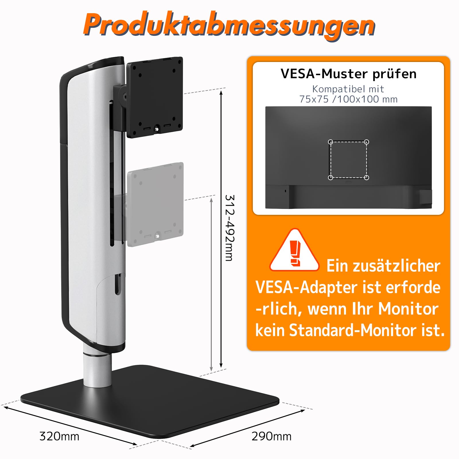 PUTORSEN Freistehender Monitorständer für 17-49 Zoll Bildschirm bis zu 18 kg,Ultra-breiter Monitor Halterung 1 Monitor,Stufenlose Höhenverstellung Schwenkbar Neigbar,VESA 75/100mm