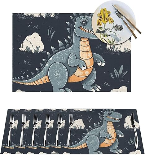 6 PCS PVC Placemats Set Place Mats Funny Dragon Non-Slip Weave Place Mats 12" x 18" Farmhouse Table Mat Set for Family Dinners Wedding Parties