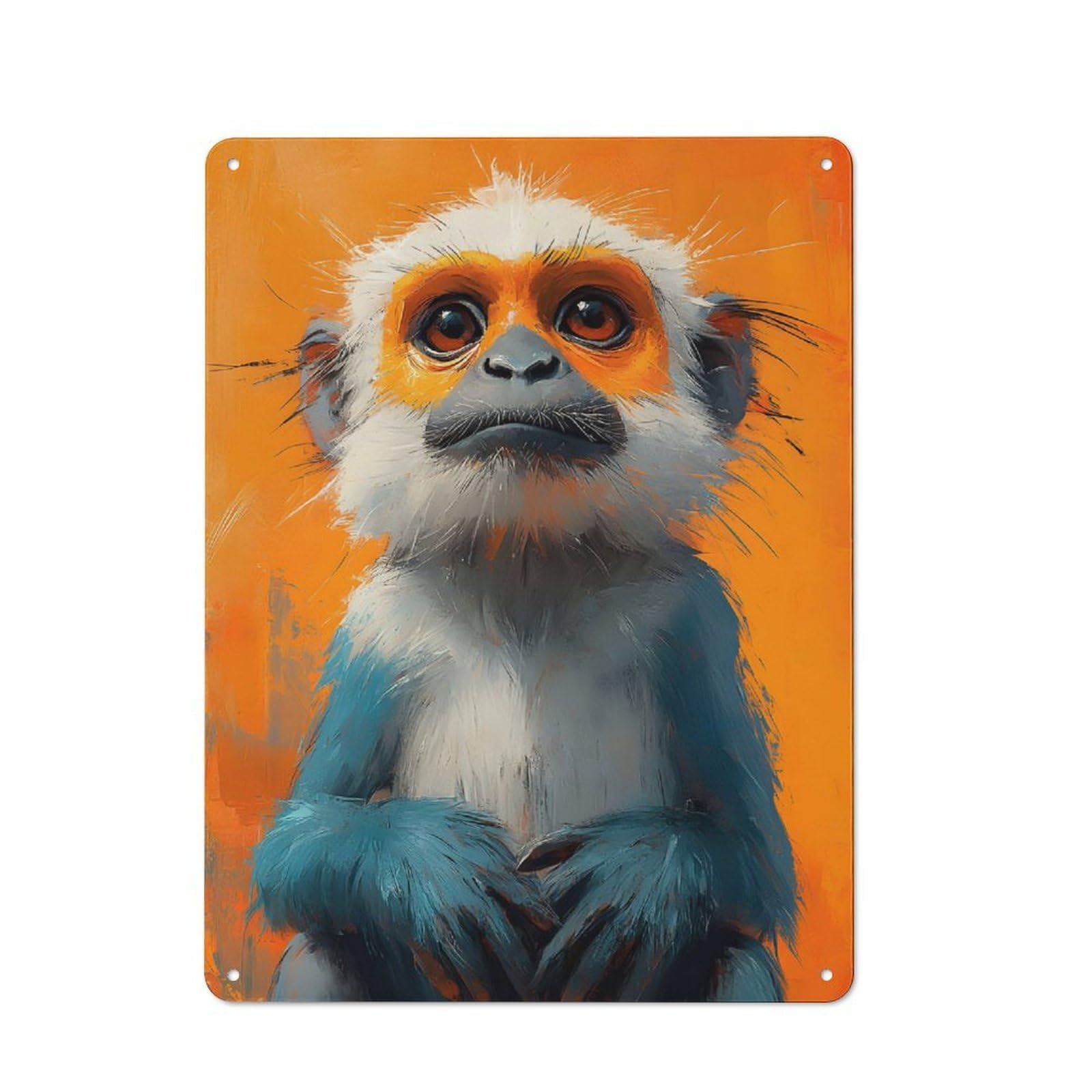 Junmoney Curious Monkey Portrait Metal Plaque 40X30cm With For Hallway Wall, Rustic Decor, For Garage, Workshop And Man Cave Decoration