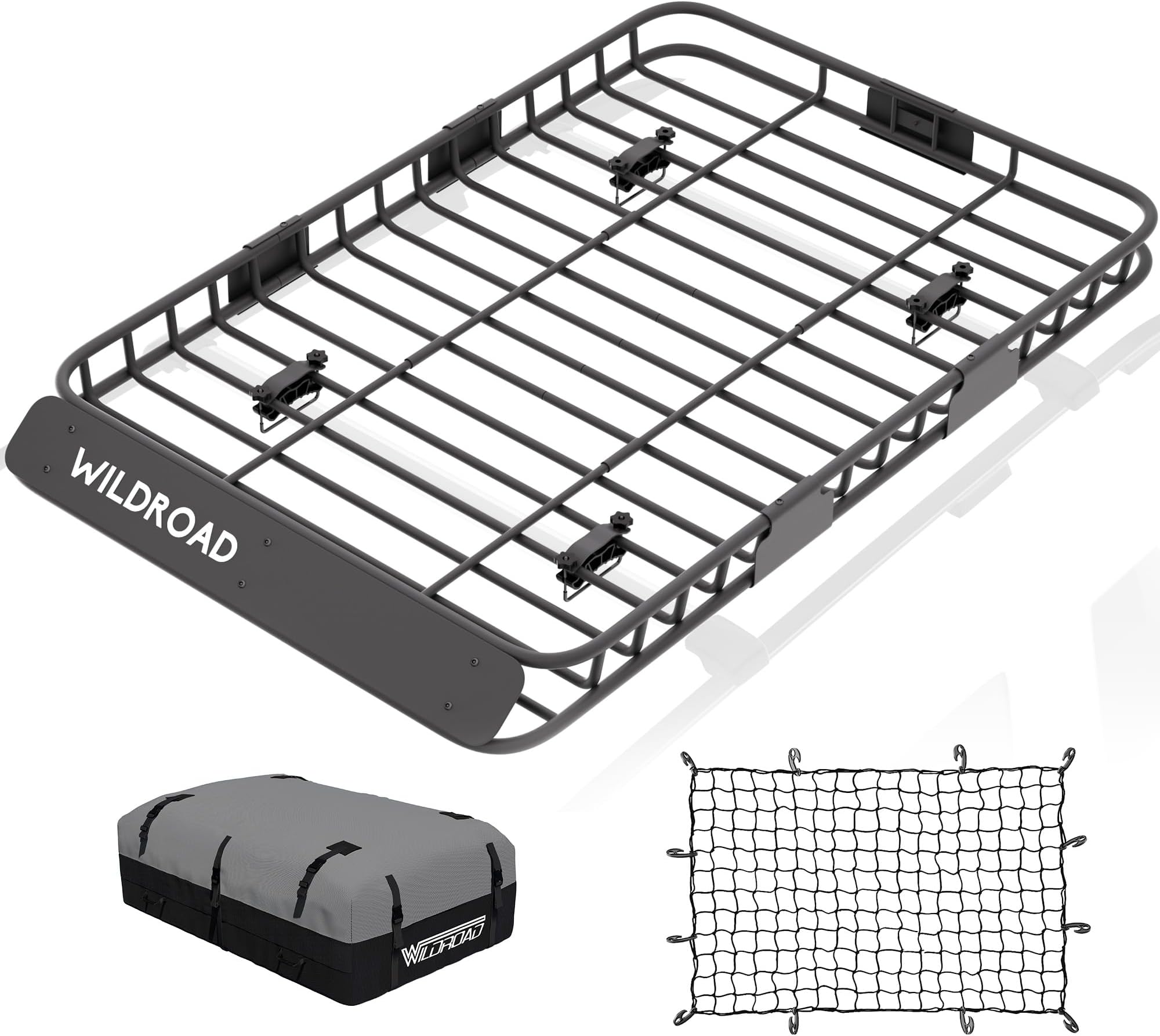 - Wildroad Car Roof Cargo Carrier Combo of Upgraded 64"x 39"x 4" Roof Rack Cargo Basket with 21 Cubic ft Ultra Waterproof Anti-Tear Fabric Cargo Carrier Bag and Super Duty Bungee Cargo Net