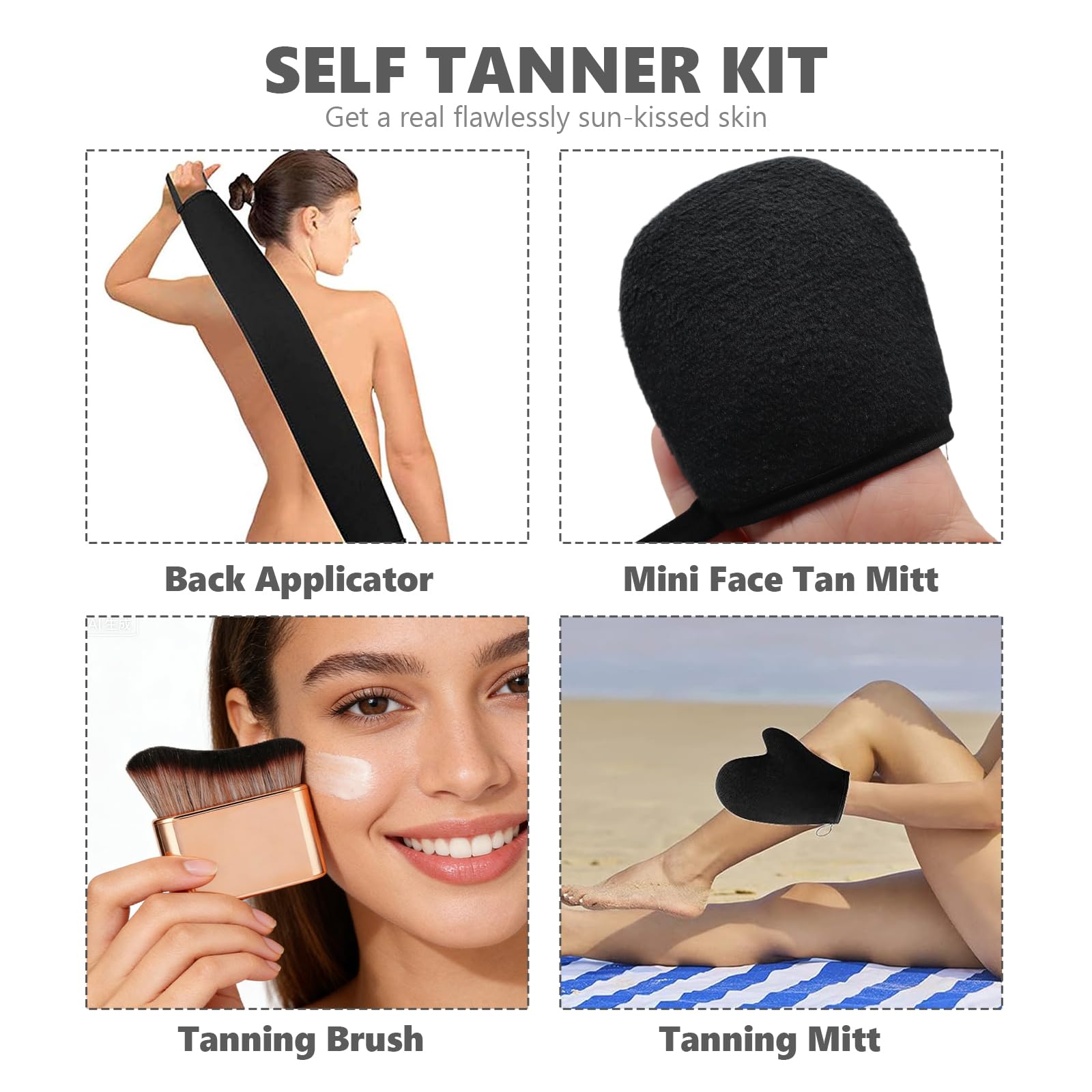 4 Pezzi Kit Guanto Autoabbronzante, Autoabbronzante Guanti Applicatore, Applicatore Abbronzatura Riutilizzabili Lavabili, per Crema Abbronzante, Nero