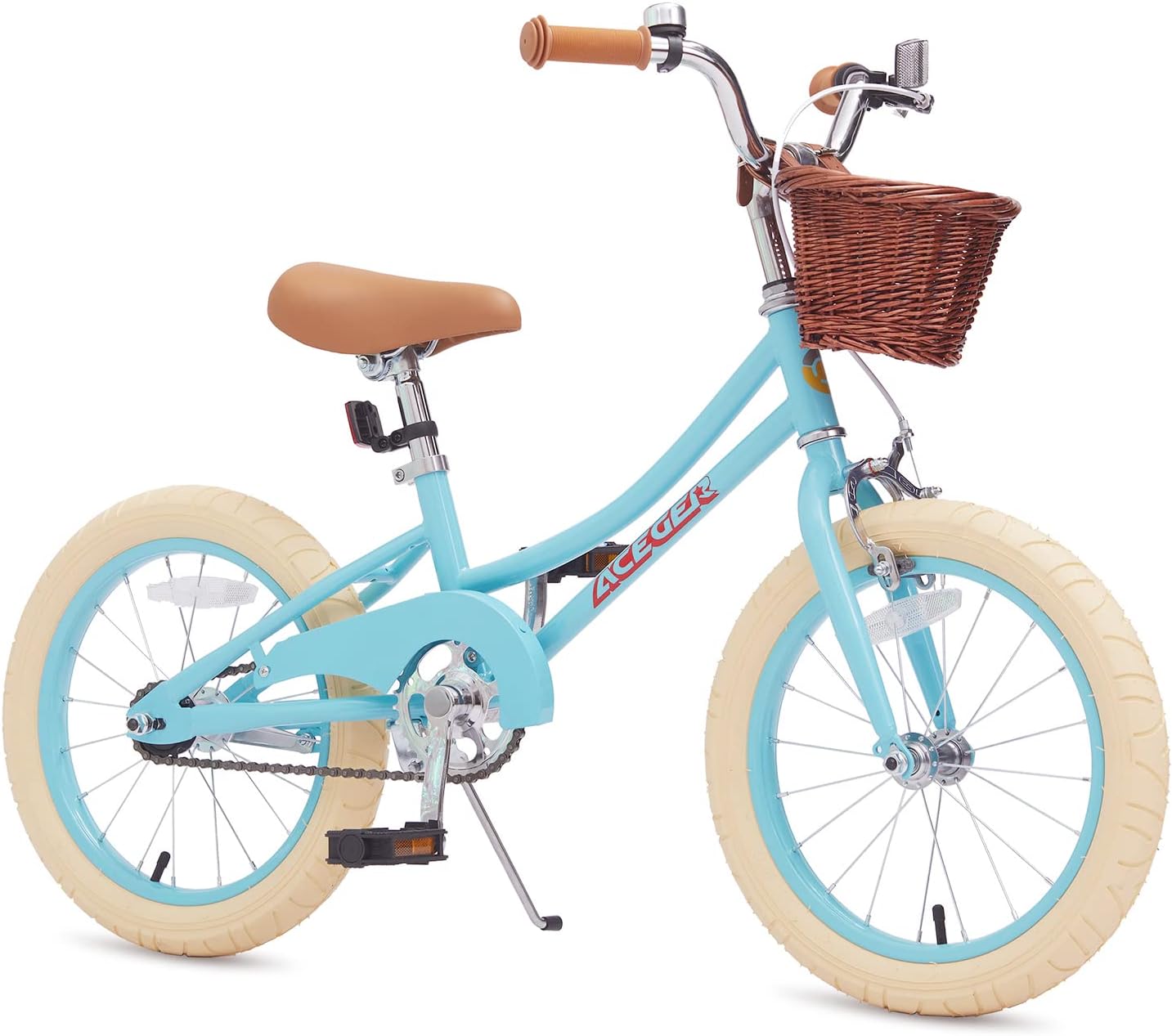 ACEGER Girls Bike with Basket, Kids Bicycle for 3-13 Years, Included Coaster Brake & Caliper Brake, 14 16 18 Inch with Training Wheels, 20 Inch with Kickstand but no Training Wheels Blue 20 Inch