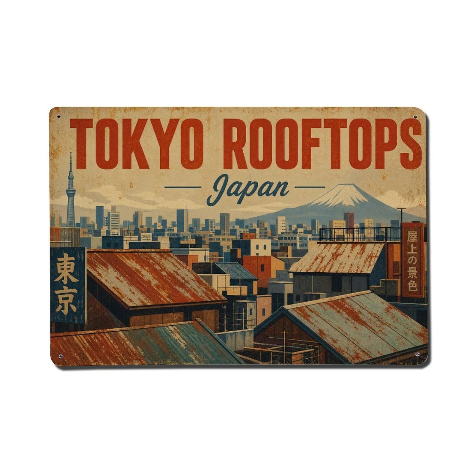 Gead 8X12inch Style Vintage Travel Tokyo Japan Rooftops Metal Tin Sign