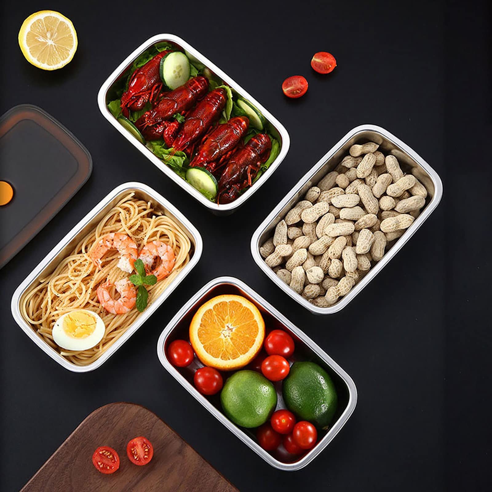 3 Piezas de Contenedor Grande de Almacenamiento de Alimentos de Acero Inoxidable 304 con Tapas Contenedores Herméticos de Metal for Alimentos Contenedores Apilables for Preparación de Comidas for Cong