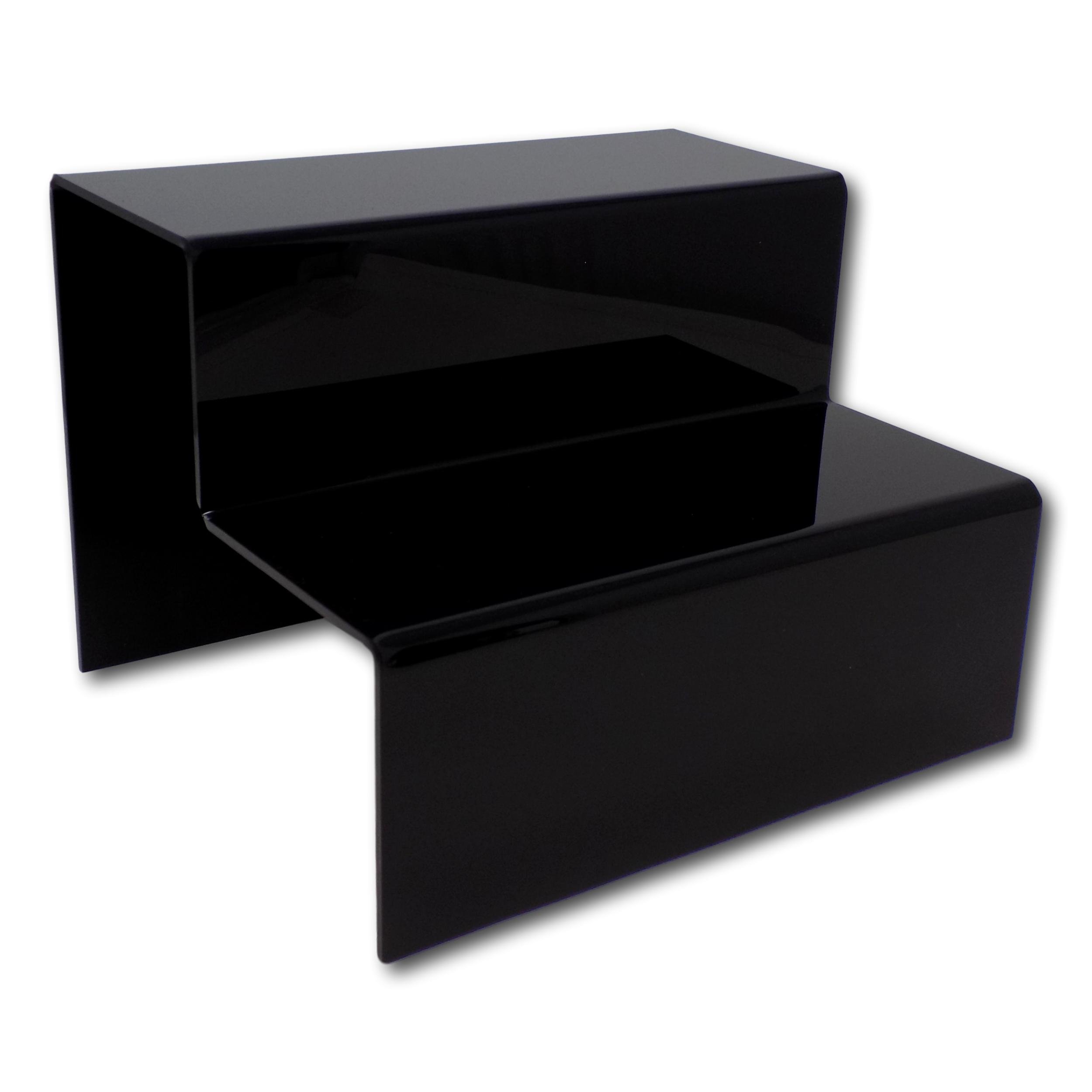 EPOSGEAR Two Step Tier Clear or Coloured Acrylic Plastic Retail Riser Counter Display Stands - Perfect for Shops, Stalls, Ornaments, Models etc (Black, Large)